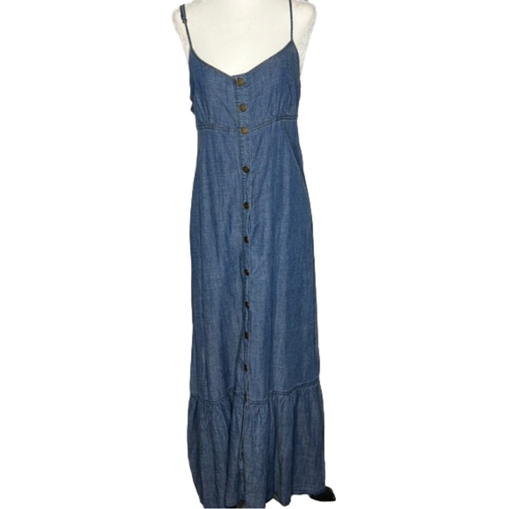 FREE  People Cami Maxi Denim Dress with Open Back